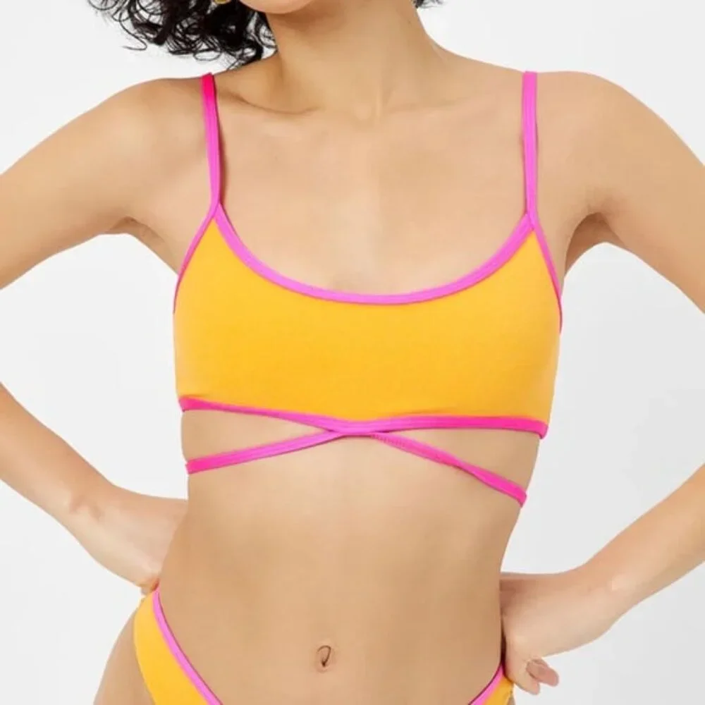 NWT Frankies Bikinis Waco Terry Bralette Bikini Top in Sundown (Orange & Pink)